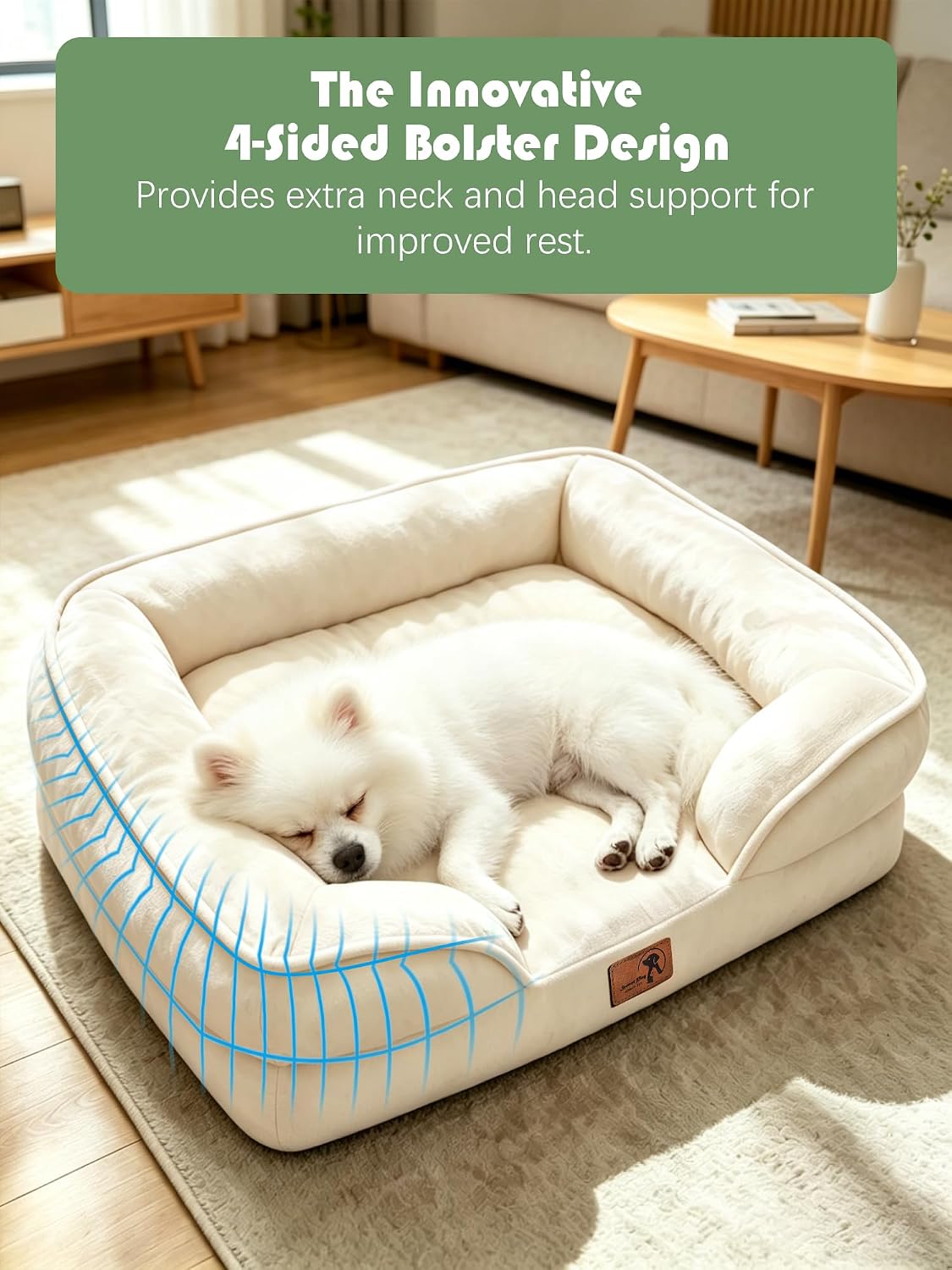 Orthopedic Dog Bed with Sides - Dog Sofa Beds for Medium Dogs, Supportive Foam Pet Couch Bed with Washable Removable Cover, Waterproof Lining and Non-Slip Bottom, Grey - M