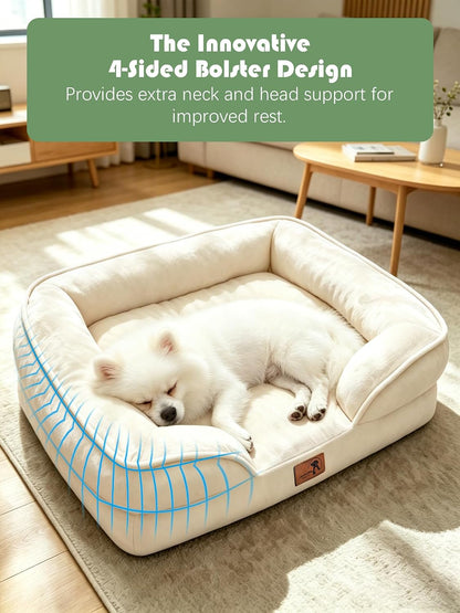 Orthopedic Dog Bed with Sides - Dog Sofa Beds for Medium Dogs, Supportive Foam Pet Couch Bed with Washable Removable Cover, Waterproof Lining and Non-Slip Bottom, Grey - M