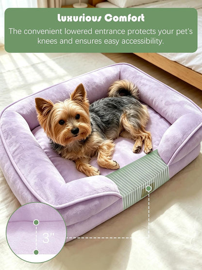 Orthopedic Dog Bed with Sides - Dog Sofa Beds for Medium Dogs, Supportive Foam Pet Couch Bed with Washable Removable Cover, Waterproof Lining and Non-Slip Bottom, Grey - M