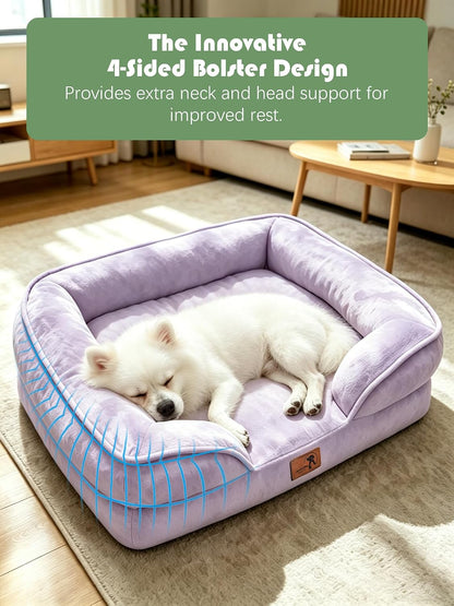 Orthopedic Dog Bed with Sides - Dog Sofa Beds for Medium Dogs, Supportive Foam Pet Couch Bed with Washable Removable Cover, Waterproof Lining and Non-Slip Bottom, Grey - M
