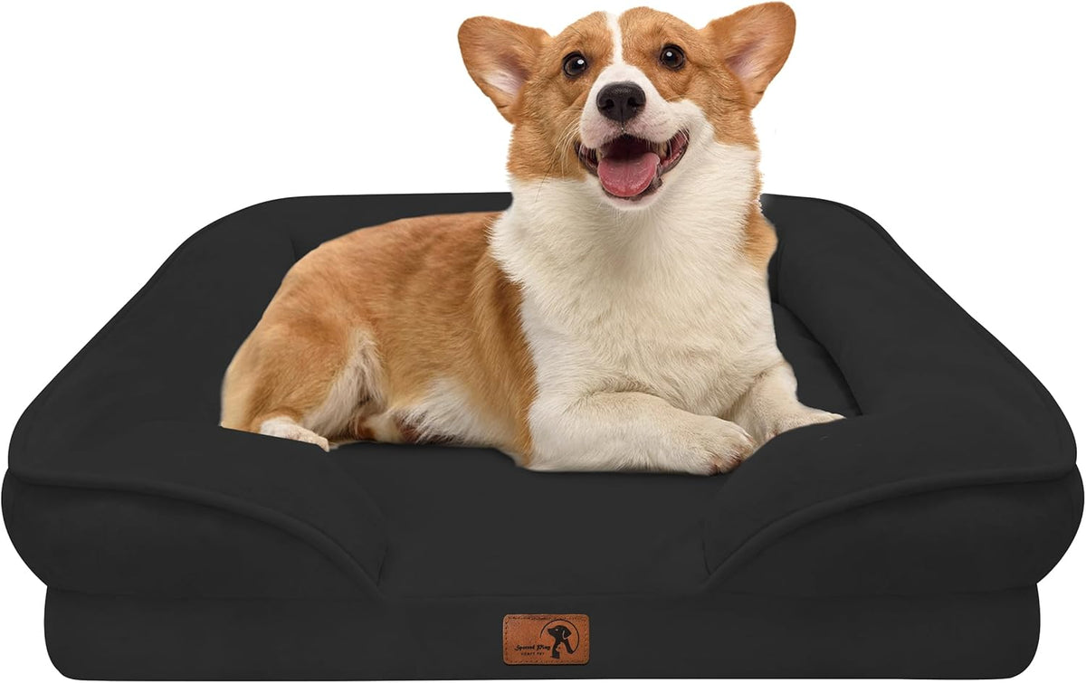 Orthopedic Dog Bed with Sides - Dog Sofa Beds for Medium Dogs, Supportive Foam Pet Couch Bed with Washable Removable Cover, Waterproof Lining and Non-Slip Bottom, Grey - M