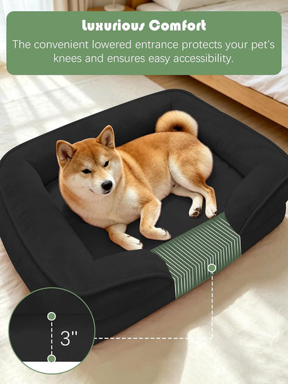 Orthopedic Dog Bed with Sides - Dog Sofa Beds for Medium Dogs, Supportive Foam Pet Couch Bed with Washable Removable Cover, Waterproof Lining and Non-Slip Bottom, Grey - M
