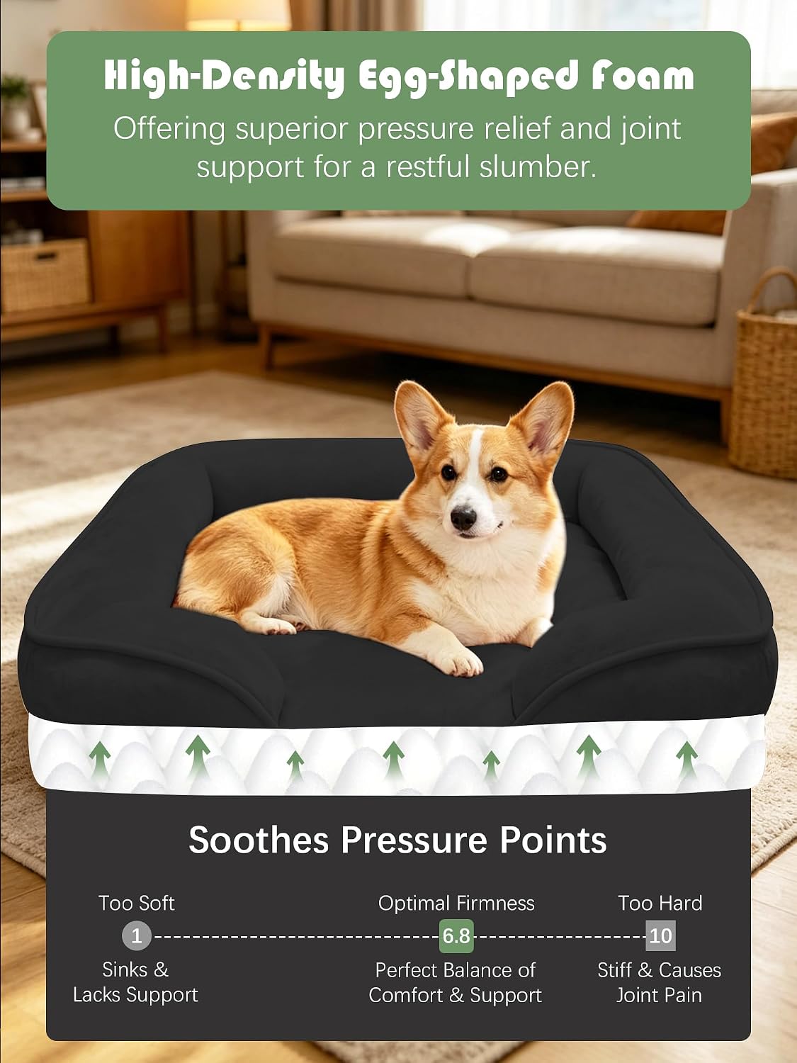 Orthopedic Dog Bed with Sides - Dog Sofa Beds for Medium Dogs, Supportive Foam Pet Couch Bed with Washable Removable Cover, Waterproof Lining and Non-Slip Bottom, Grey - M