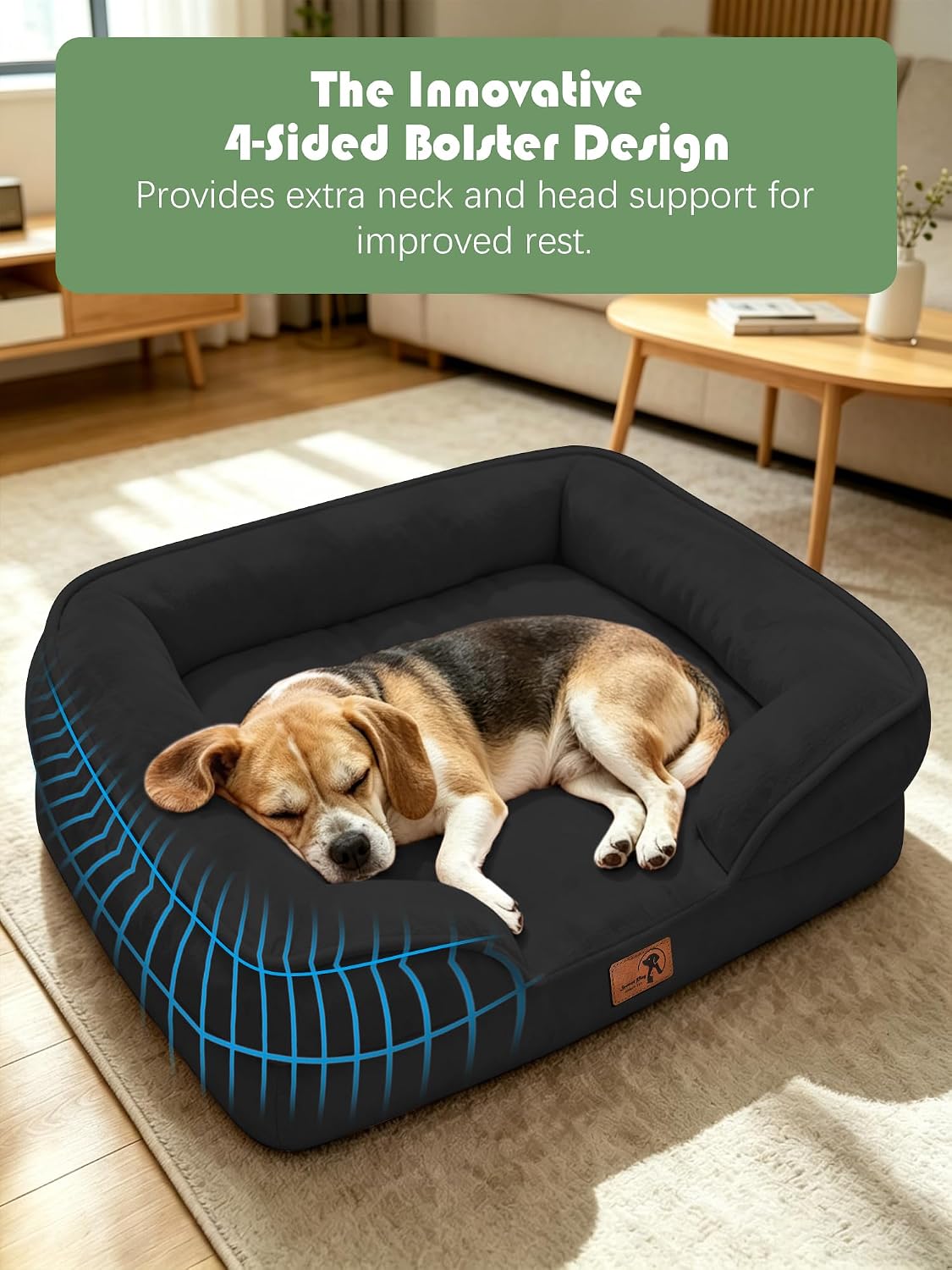 Orthopedic Dog Bed with Sides - Dog Sofa Beds for Medium Dogs, Supportive Foam Pet Couch Bed with Washable Removable Cover, Waterproof Lining and Non-Slip Bottom, Grey - M