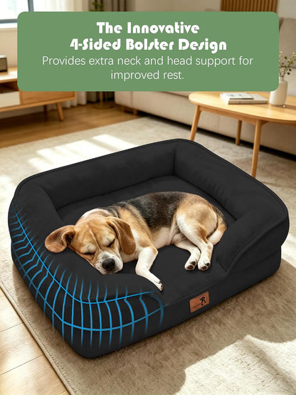 Orthopedic Dog Bed with Sides - Dog Sofa Beds for Medium Dogs, Supportive Foam Pet Couch Bed with Washable Removable Cover, Waterproof Lining and Non-Slip Bottom, Grey - M