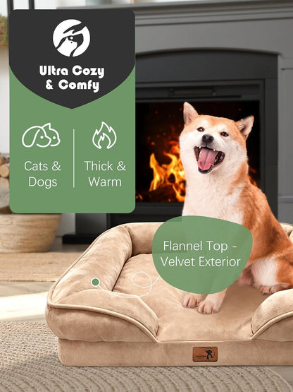 Orthopedic Dog Bed with Sides - Dog Sofa Beds for Medium Dogs, Supportive Foam Pet Couch Bed with Washable Removable Cover, Waterproof Lining and Non-Slip Bottom, Grey - M