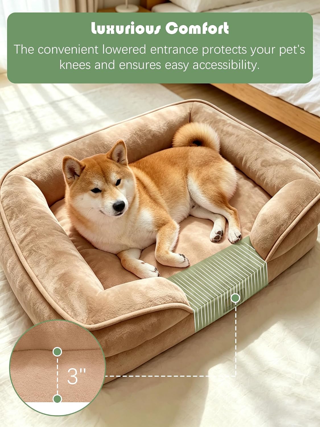 Orthopedic Dog Bed with Sides - Dog Sofa Beds for Medium Dogs, Supportive Foam Pet Couch Bed with Washable Removable Cover, Waterproof Lining and Non-Slip Bottom, Grey - M