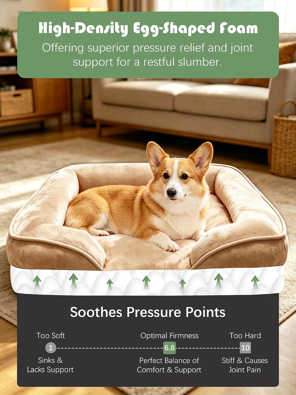 Orthopedic Dog Bed with Sides - Dog Sofa Beds for Medium Dogs, Supportive Foam Pet Couch Bed with Washable Removable Cover, Waterproof Lining and Non-Slip Bottom, Grey - M