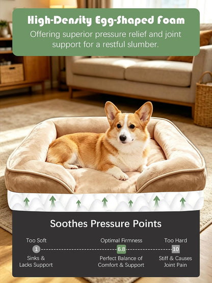 Orthopedic Dog Bed with Sides - Dog Sofa Beds for Medium Dogs, Supportive Foam Pet Couch Bed with Washable Removable Cover, Waterproof Lining and Non-Slip Bottom, Grey - M
