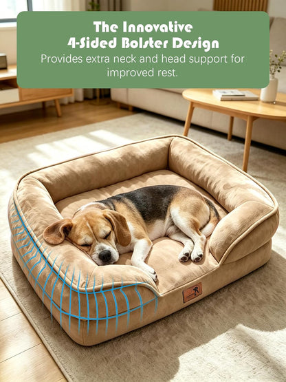 Orthopedic Dog Bed with Sides - Dog Sofa Beds for Medium Dogs, Supportive Foam Pet Couch Bed with Washable Removable Cover, Waterproof Lining and Non-Slip Bottom, Grey - M