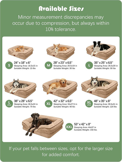 Orthopedic Dog Bed with Sides - Dog Sofa Beds for Medium Dogs, Supportive Foam Pet Couch Bed with Washable Removable Cover, Waterproof Lining and Non-Slip Bottom, Grey - M