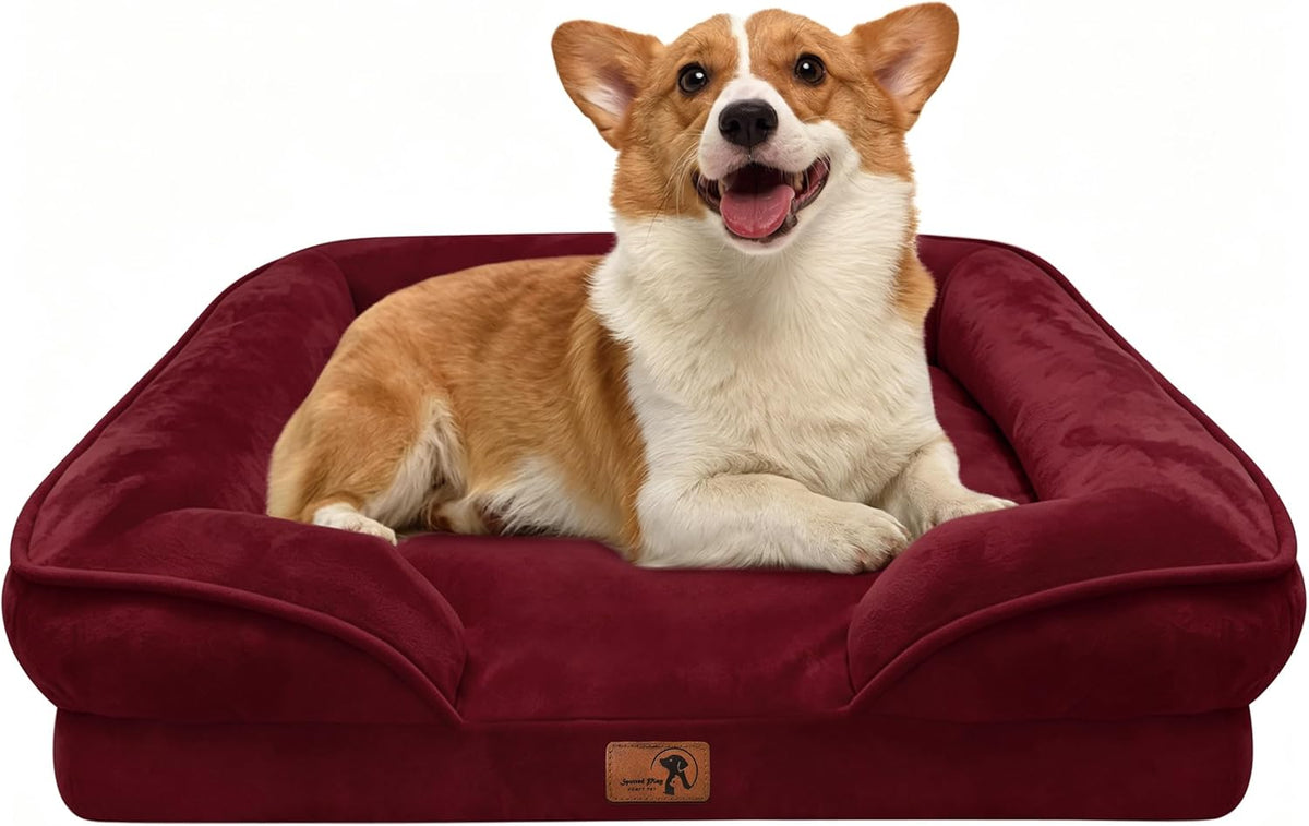 Orthopedic Dog Bed with Sides - Dog Sofa Beds for Medium Dogs, Supportive Foam Pet Couch Bed with Washable Removable Cover, Waterproof Lining and Non-Slip Bottom, Grey - M