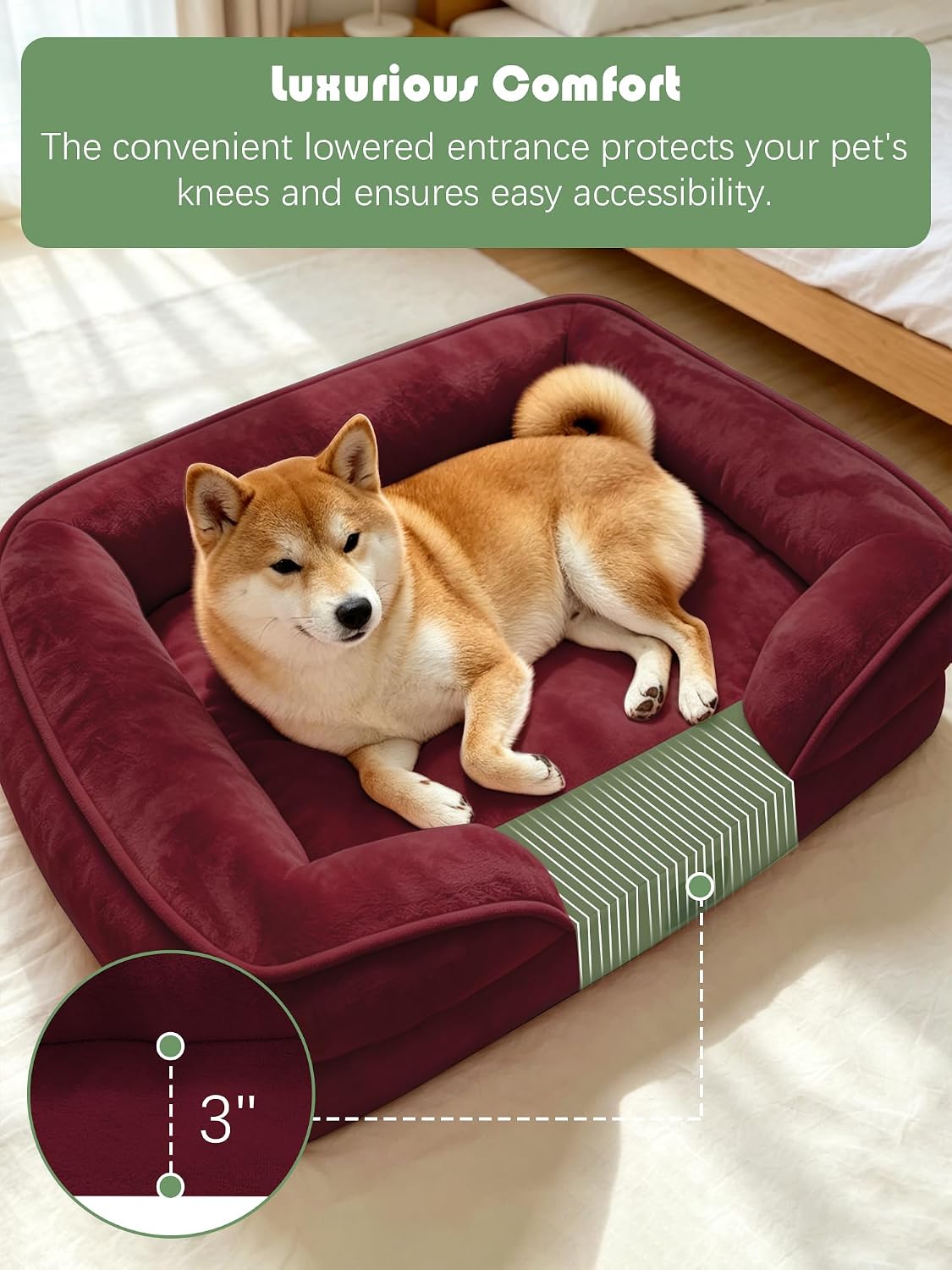 Orthopedic Dog Bed with Sides - Dog Sofa Beds for Medium Dogs, Supportive Foam Pet Couch Bed with Washable Removable Cover, Waterproof Lining and Non-Slip Bottom, Grey - M