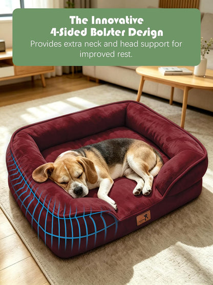 Orthopedic Dog Bed with Sides - Dog Sofa Beds for Medium Dogs, Supportive Foam Pet Couch Bed with Washable Removable Cover, Waterproof Lining and Non-Slip Bottom, Grey - M