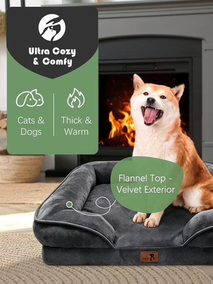 Orthopedic Dog Bed with Sides - Dog Sofa Beds for Medium Dogs, Supportive Foam Pet Couch Bed with Washable Removable Cover, Waterproof Lining and Non-Slip Bottom, Grey - M