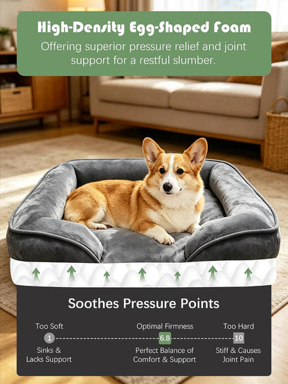 Orthopedic Dog Bed with Sides - Dog Sofa Beds for Medium Dogs, Supportive Foam Pet Couch Bed with Washable Removable Cover, Waterproof Lining and Non-Slip Bottom, Grey - M
