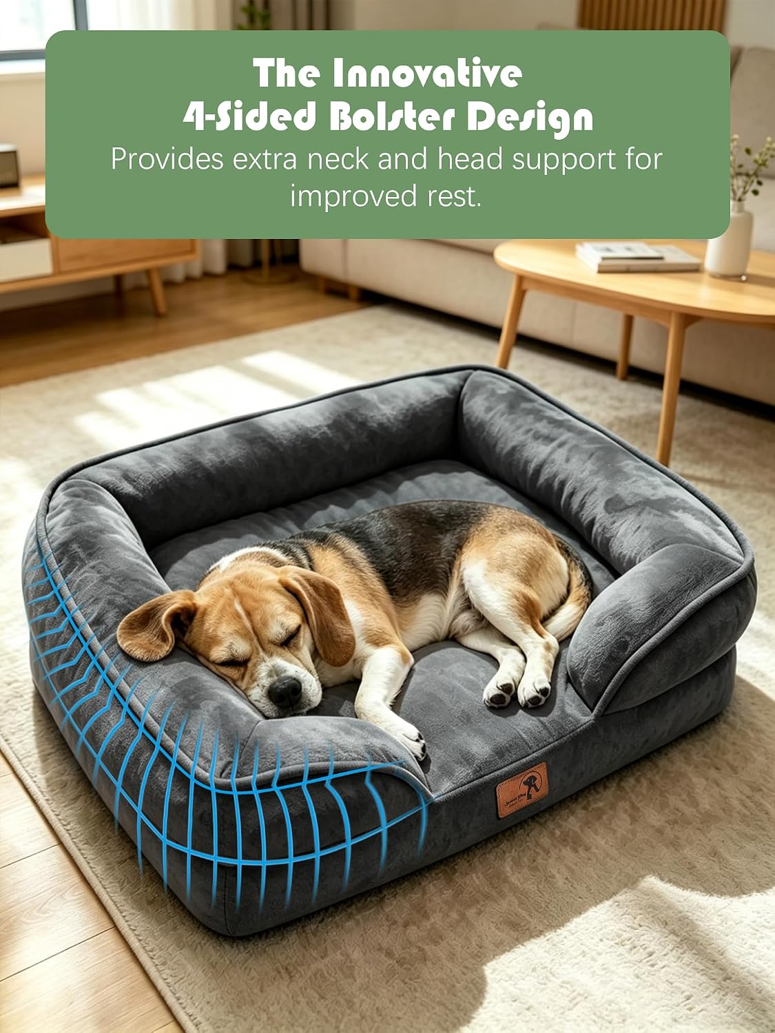 Orthopedic Dog Bed with Sides - Dog Sofa Beds for Medium Dogs, Supportive Foam Pet Couch Bed with Washable Removable Cover, Waterproof Lining and Non-Slip Bottom, Grey - M