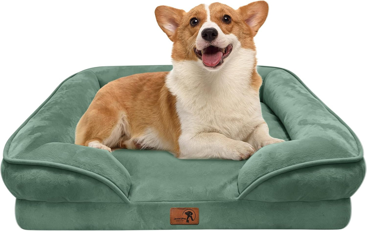 Orthopedic Dog Bed with Sides - Dog Sofa Beds for Medium Dogs, Supportive Foam Pet Couch Bed with Washable Removable Cover, Waterproof Lining and Non-Slip Bottom, Grey - M