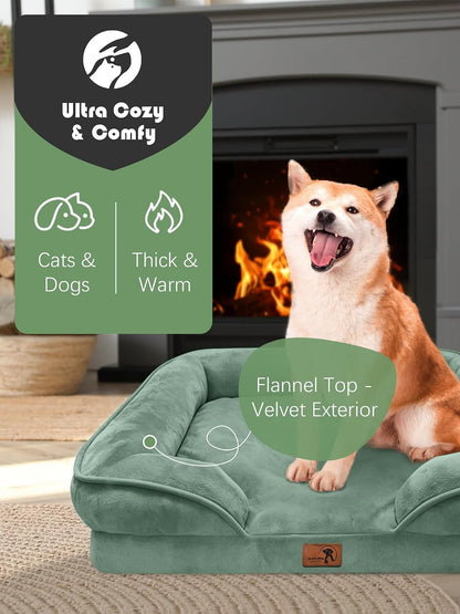 Orthopedic Dog Bed with Sides - Dog Sofa Beds for Medium Dogs, Supportive Foam Pet Couch Bed with Washable Removable Cover, Waterproof Lining and Non-Slip Bottom, Grey - M