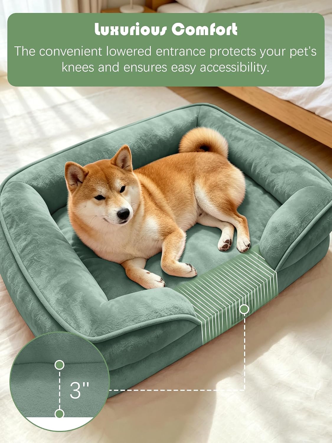 Orthopedic Dog Bed with Sides - Dog Sofa Beds for Medium Dogs, Supportive Foam Pet Couch Bed with Washable Removable Cover, Waterproof Lining and Non-Slip Bottom, Grey - M