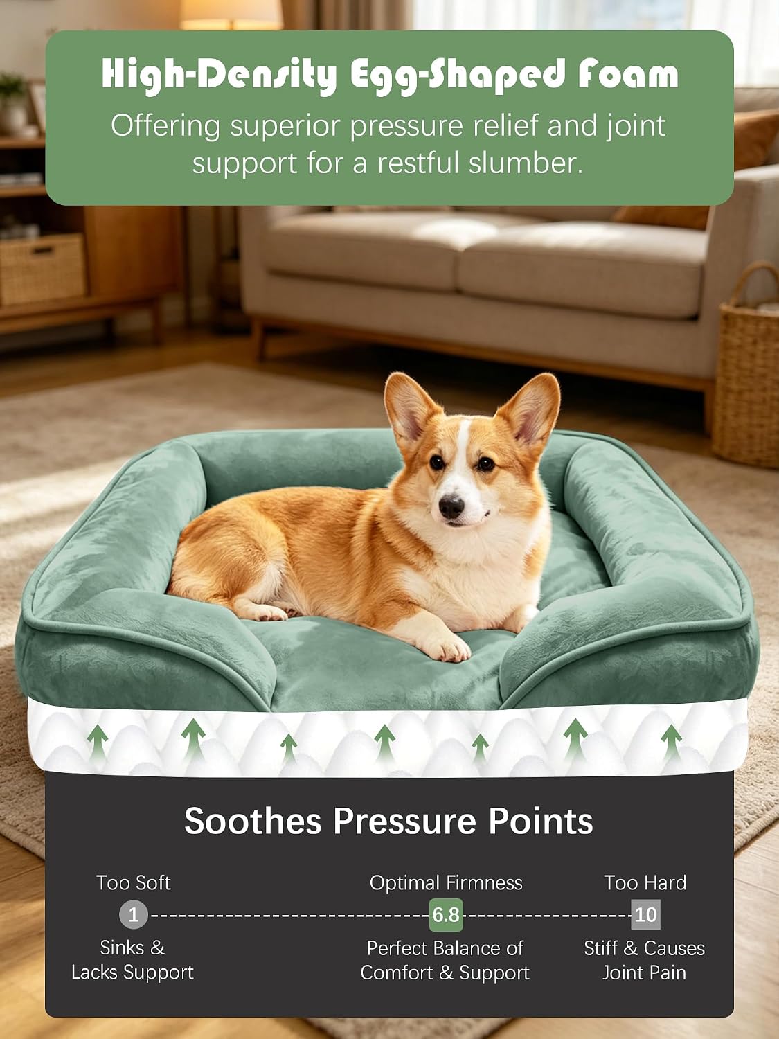 Orthopedic Dog Bed with Sides - Dog Sofa Beds for Medium Dogs, Supportive Foam Pet Couch Bed with Washable Removable Cover, Waterproof Lining and Non-Slip Bottom, Grey - M