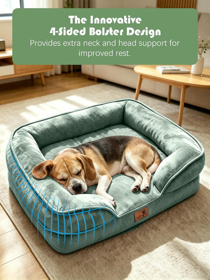 Orthopedic Dog Bed with Sides - Dog Sofa Beds for Medium Dogs, Supportive Foam Pet Couch Bed with Washable Removable Cover, Waterproof Lining and Non-Slip Bottom, Grey - M