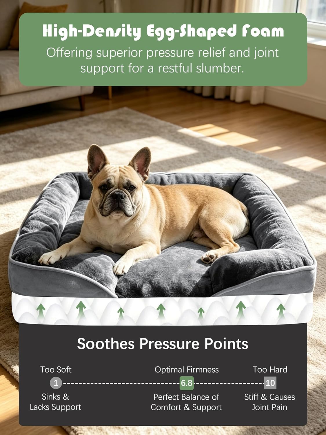 Orthopedic Dog Bed with Sides - Dog Sofa Beds for Medium Dogs, Supportive Foam Pet Couch Bed with Washable Removable Cover, Waterproof Lining and Non-Slip Bottom, Grey - M