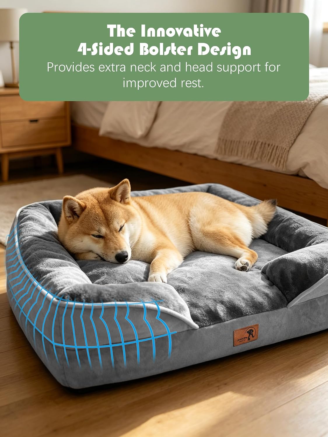 Orthopedic Dog Bed with Sides - Dog Sofa Beds for Medium Dogs, Supportive Foam Pet Couch Bed with Washable Removable Cover, Waterproof Lining and Non-Slip Bottom, Grey - M