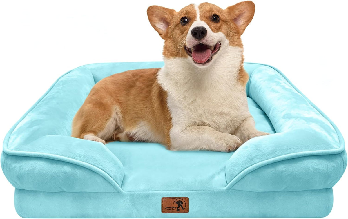 Orthopedic Dog Bed with Sides - Dog Sofa Beds for Medium Dogs, Supportive Foam Pet Couch Bed with Washable Removable Cover, Waterproof Lining and Non-Slip Bottom, Grey - M