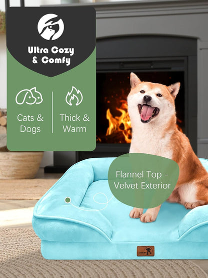Orthopedic Dog Bed with Sides - Dog Sofa Beds for Medium Dogs, Supportive Foam Pet Couch Bed with Washable Removable Cover, Waterproof Lining and Non-Slip Bottom, Grey - M