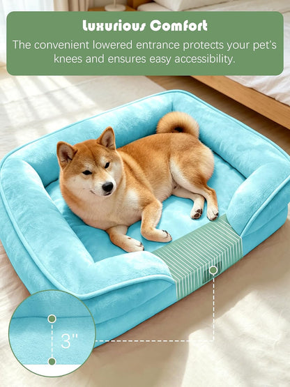 Orthopedic Dog Bed with Sides - Dog Sofa Beds for Medium Dogs, Supportive Foam Pet Couch Bed with Washable Removable Cover, Waterproof Lining and Non-Slip Bottom, Grey - M