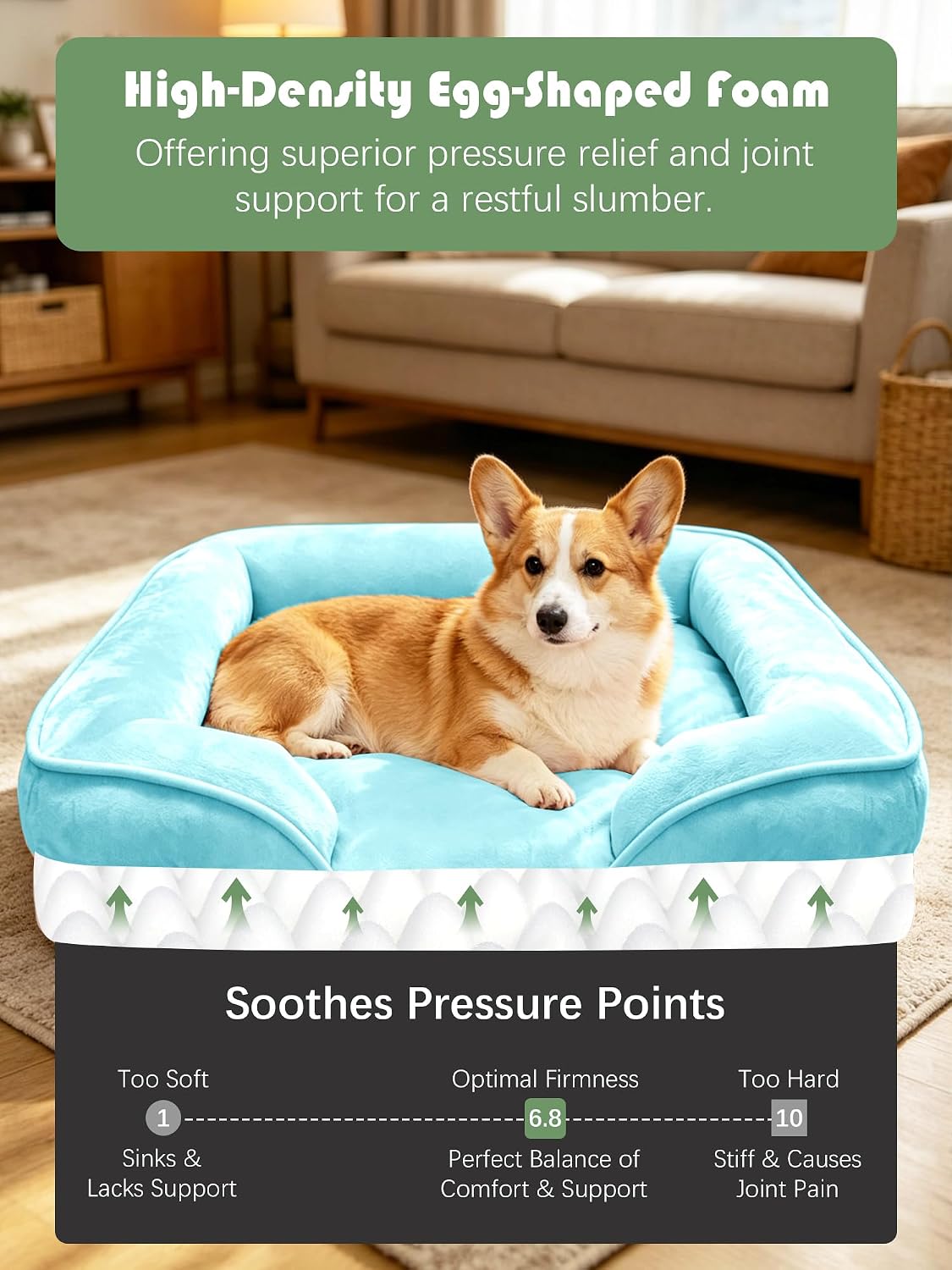 Orthopedic Dog Bed with Sides - Dog Sofa Beds for Medium Dogs, Supportive Foam Pet Couch Bed with Washable Removable Cover, Waterproof Lining and Non-Slip Bottom, Grey - M