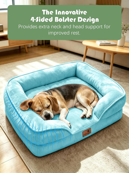 Orthopedic Dog Bed with Sides - Dog Sofa Beds for Medium Dogs, Supportive Foam Pet Couch Bed with Washable Removable Cover, Waterproof Lining and Non-Slip Bottom, Grey - M