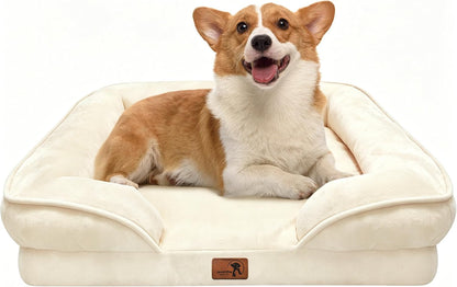 Orthopedic Dog Bed with Sides - Dog Sofa Beds for Medium Dogs, Supportive Foam Pet Couch Bed with Washable Removable Cover, Waterproof Lining and Non-Slip Bottom, Grey - M