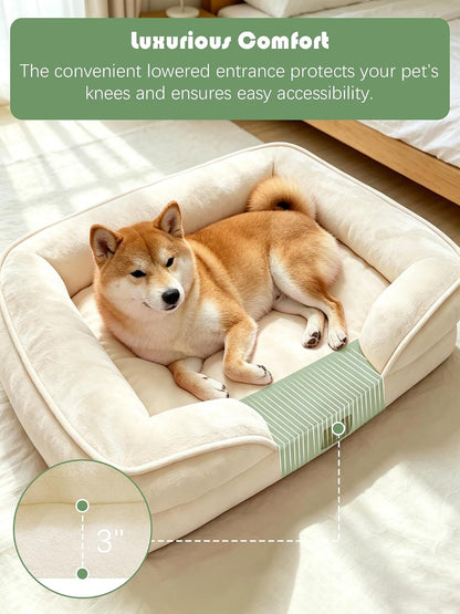 Orthopedic Dog Bed with Sides - Dog Sofa Beds for Medium Dogs, Supportive Foam Pet Couch Bed with Washable Removable Cover, Waterproof Lining and Non-Slip Bottom, Grey - M