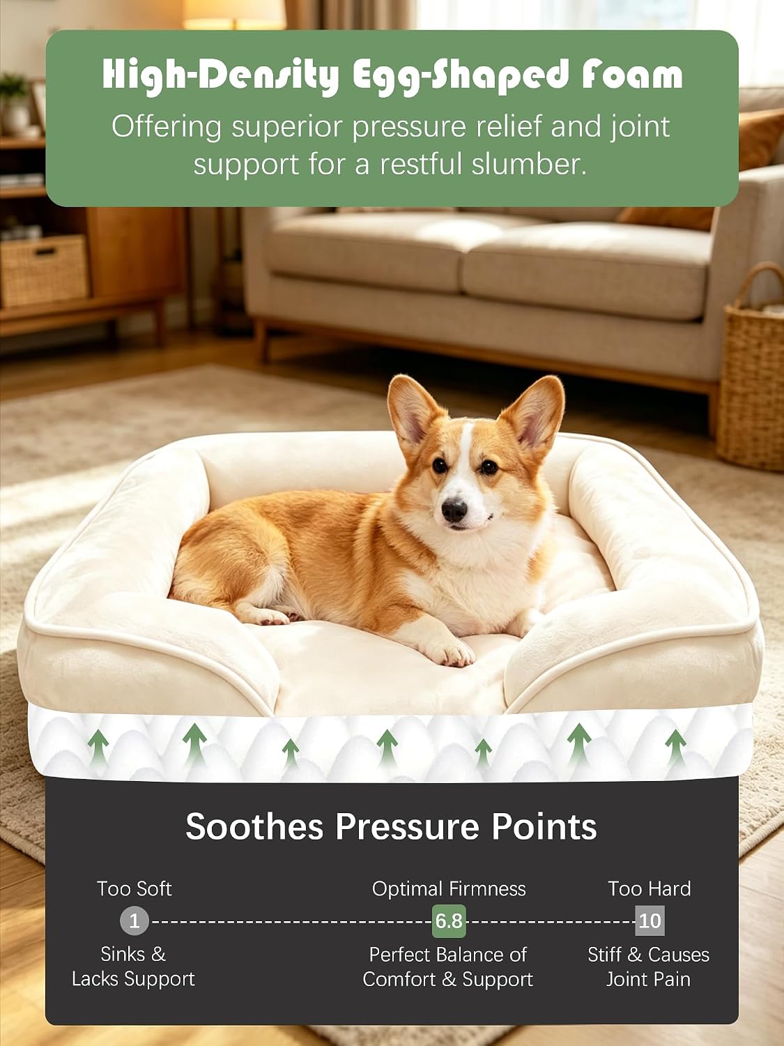 Orthopedic Dog Bed with Sides - Dog Sofa Beds for Medium Dogs, Supportive Foam Pet Couch Bed with Washable Removable Cover, Waterproof Lining and Non-Slip Bottom, Grey - M
