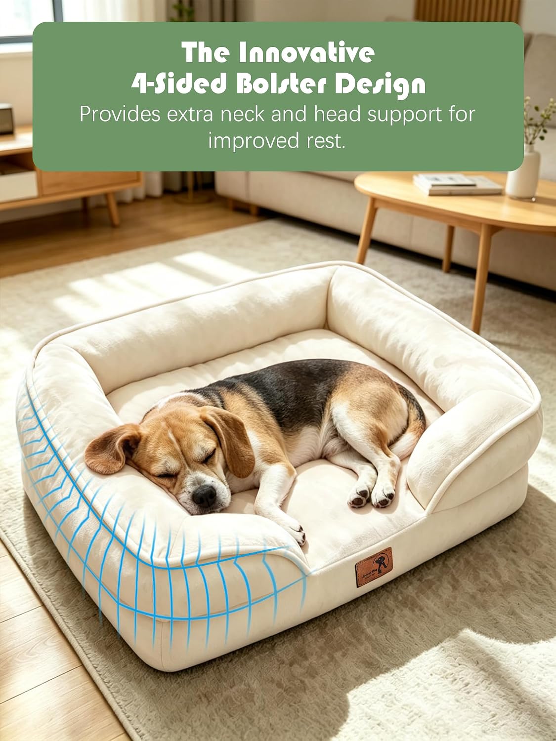 Orthopedic Dog Bed with Sides - Dog Sofa Beds for Medium Dogs, Supportive Foam Pet Couch Bed with Washable Removable Cover, Waterproof Lining and Non-Slip Bottom, Grey - M