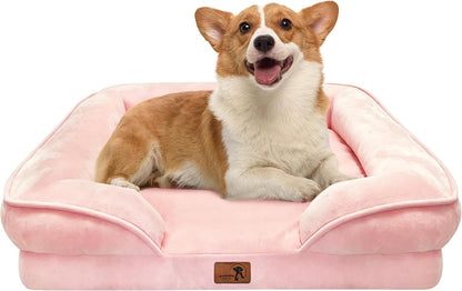 Orthopedic Dog Bed with Sides - Dog Sofa Beds for Medium Dogs, Supportive Foam Pet Couch Bed with Washable Removable Cover, Waterproof Lining and Non-Slip Bottom, Grey - M