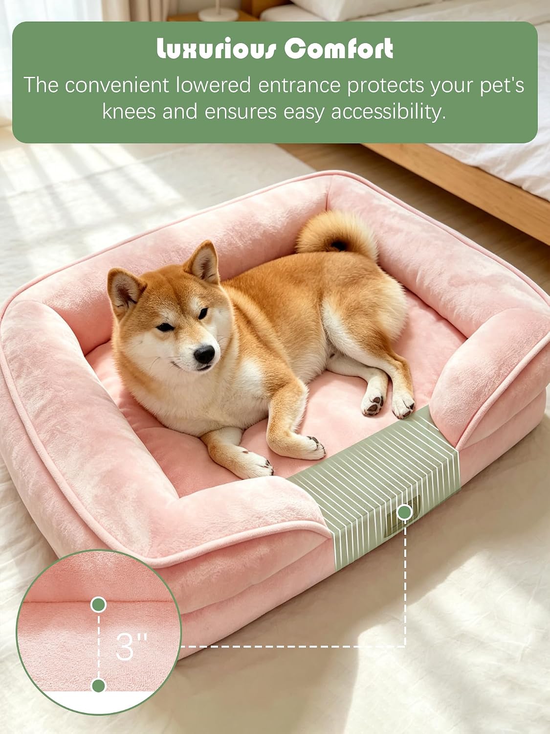 Orthopedic Dog Bed with Sides - Dog Sofa Beds for Medium Dogs, Supportive Foam Pet Couch Bed with Washable Removable Cover, Waterproof Lining and Non-Slip Bottom, Grey - M