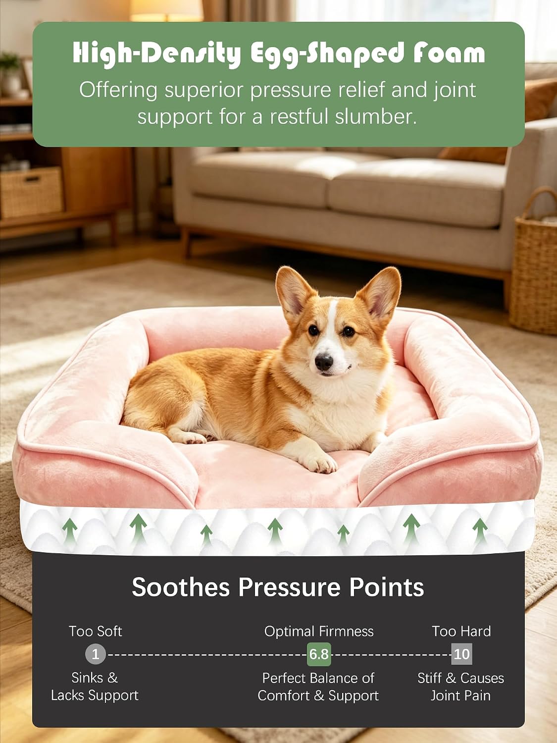 Orthopedic Dog Bed with Sides - Dog Sofa Beds for Medium Dogs, Supportive Foam Pet Couch Bed with Washable Removable Cover, Waterproof Lining and Non-Slip Bottom, Grey - M