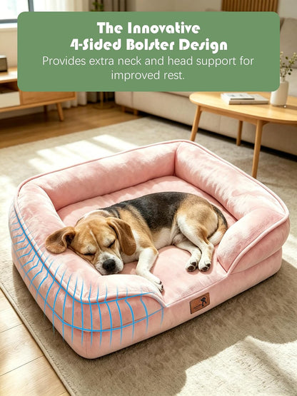 Orthopedic Dog Bed with Sides - Dog Sofa Beds for Medium Dogs, Supportive Foam Pet Couch Bed with Washable Removable Cover, Waterproof Lining and Non-Slip Bottom, Grey - M