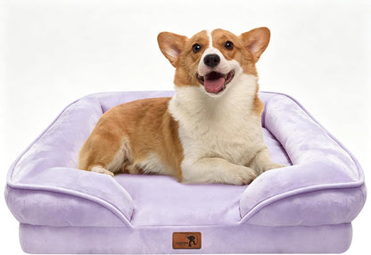 Orthopedic Dog Bed with Sides - Dog Sofa Beds for Medium Dogs, Supportive Foam Pet Couch Bed with Washable Removable Cover, Waterproof Lining and Non-Slip Bottom, Grey - M