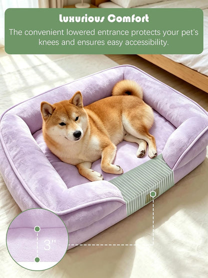 Orthopedic Dog Bed with Sides - Dog Sofa Beds for Medium Dogs, Supportive Foam Pet Couch Bed with Washable Removable Cover, Waterproof Lining and Non-Slip Bottom, Grey - M