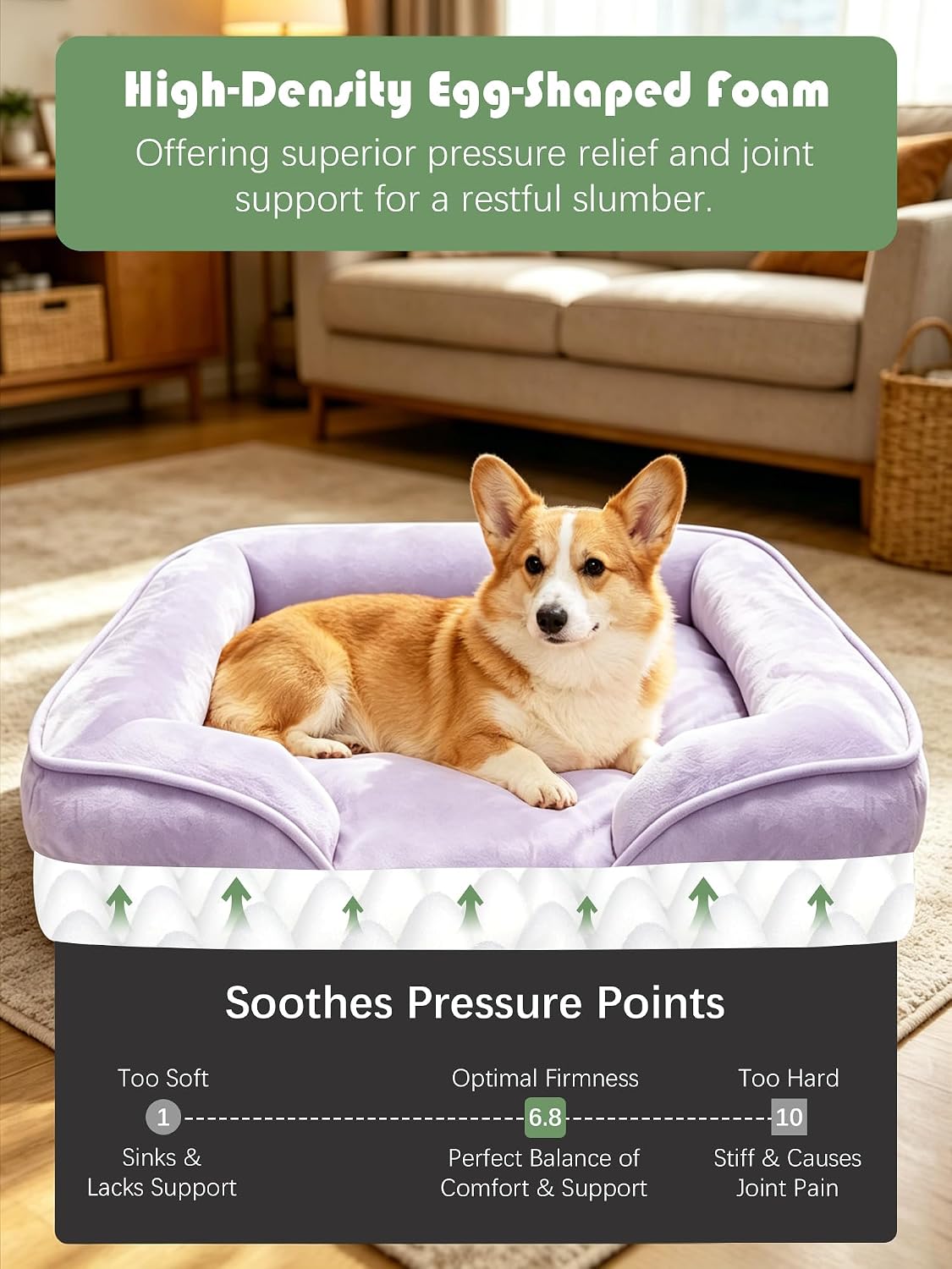 Orthopedic Dog Bed with Sides - Dog Sofa Beds for Medium Dogs, Supportive Foam Pet Couch Bed with Washable Removable Cover, Waterproof Lining and Non-Slip Bottom, Grey - M