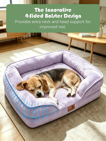 Orthopedic Dog Bed with Sides - Dog Sofa Beds for Medium Dogs, Supportive Foam Pet Couch Bed with Washable Removable Cover, Waterproof Lining and Non-Slip Bottom, Grey - M
