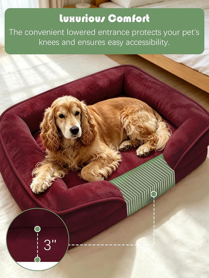 Orthopedic Dog Bed with Sides - Dog Sofa Beds for Medium Dogs, Supportive Foam Pet Couch Bed with Washable Removable Cover, Waterproof Lining and Non-Slip Bottom, Grey - M