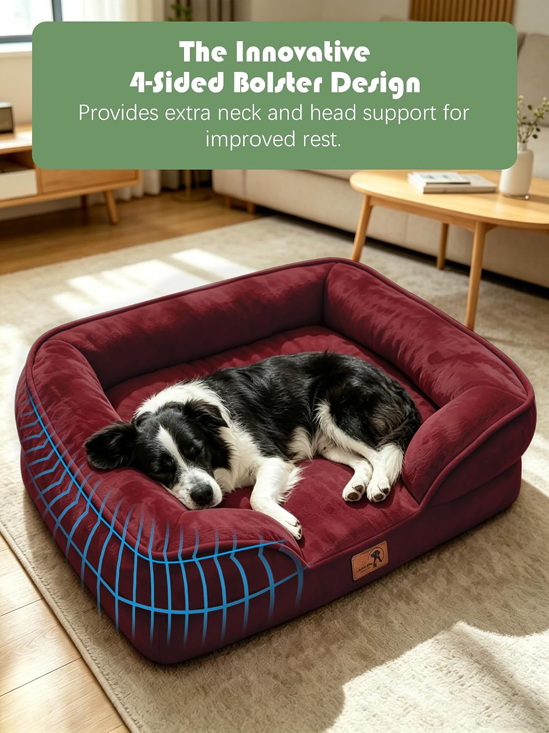 Orthopedic Dog Bed with Sides - Dog Sofa Beds for Medium Dogs, Supportive Foam Pet Couch Bed with Washable Removable Cover, Waterproof Lining and Non-Slip Bottom, Grey - M