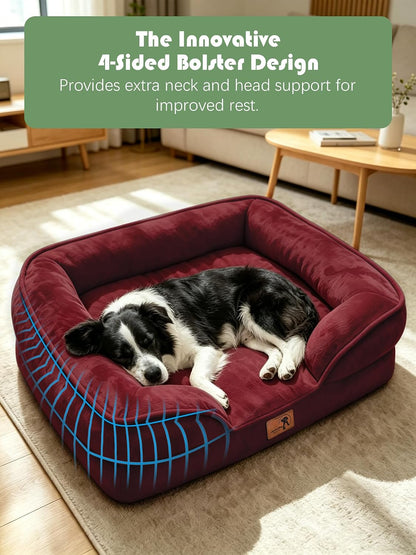 Orthopedic Dog Bed with Sides - Dog Sofa Beds for Medium Dogs, Supportive Foam Pet Couch Bed with Washable Removable Cover, Waterproof Lining and Non-Slip Bottom, Grey - M