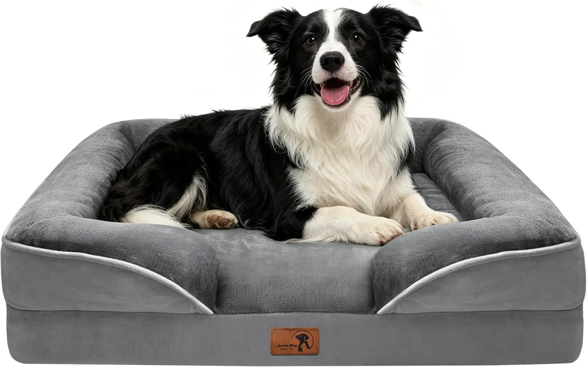 Orthopedic Dog Bed with Sides - Dog Sofa Beds for Medium Dogs, Supportive Foam Pet Couch Bed with Washable Removable Cover, Waterproof Lining and Non-Slip Bottom, Grey - M