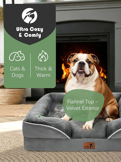 Orthopedic Dog Bed with Sides - Dog Sofa Beds for Medium Dogs, Supportive Foam Pet Couch Bed with Washable Removable Cover, Waterproof Lining and Non-Slip Bottom, Grey - M